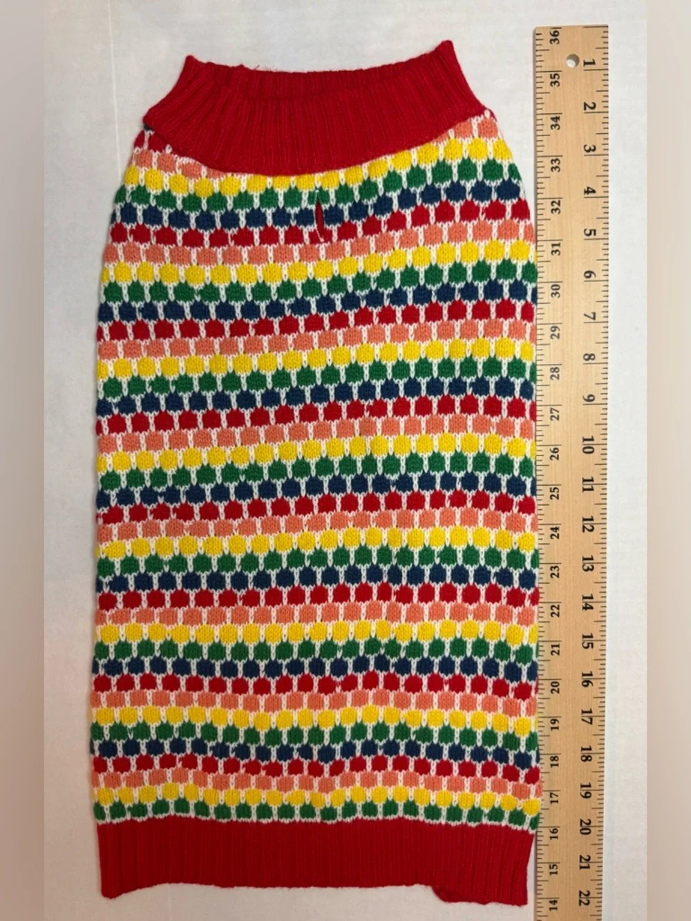 Wondershop Dog Christmas Sweater Rainbow Knit Multicolor Red Edging